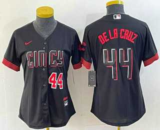 Womens Cincinnati Reds #44 Elly De La Cruz Number Black 2023 City Connect Cool Base Stitched Baseball Jersey